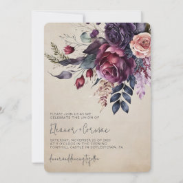 Elegante Hochzeit von Burgundy Marine Floral Water Einladung