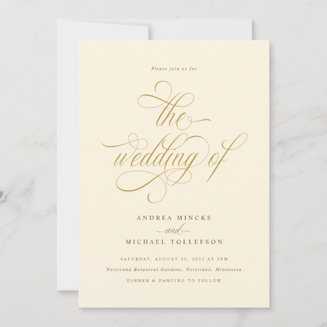 Elegante Hochzeit von Cream und Gold Luxury Einladung (Vorderseite)
