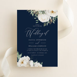 Elegante Hochzeit von der Marine White & Sage Flor Einladung