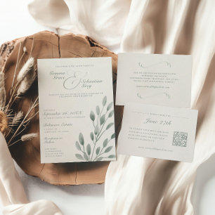 Elegante Hochzeit von Elfenbein & Sage Fall Botani Einladung