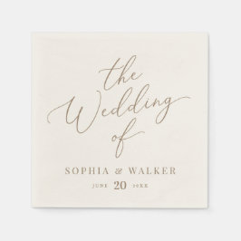 Elegante Hochzeit von Elfenbein und Goldkalligrafi Serviette
