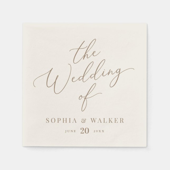 Elegante Hochzeit von Elfenbein und Goldkalligrafi Serviette (Vorderseite)