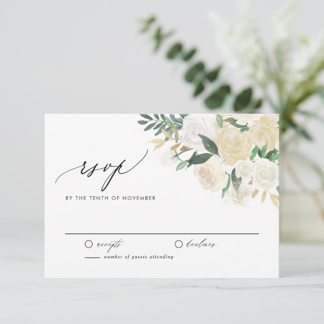 Elegante Hochzeit von Elfenbein und Grün RSVP Karte (Stehend Vorderseite)