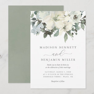 Elegante Hochzeit von Elfenbein und zartem Blumeng Einladung