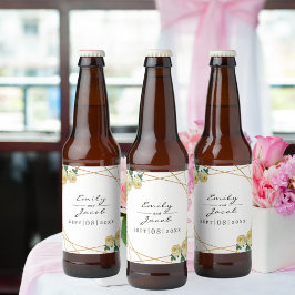 Elegante Hochzeit von Geo Yellow Floral Glitzer Bierflaschenetikett