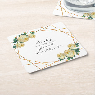Elegante Hochzeit von Geo Yellow Floral Glitzer Rechteckiger Pappuntersetzer