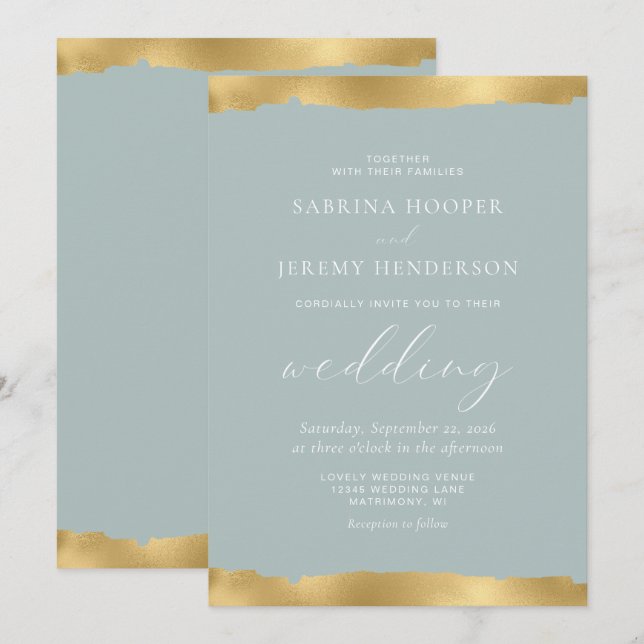 Elegante Hochzeit von Gold Torn Edge Sea Glass Einladung (Vorne/Hinten)