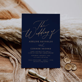 Elegante Hochzeit von Gold und Marinekalligrafie Einladung