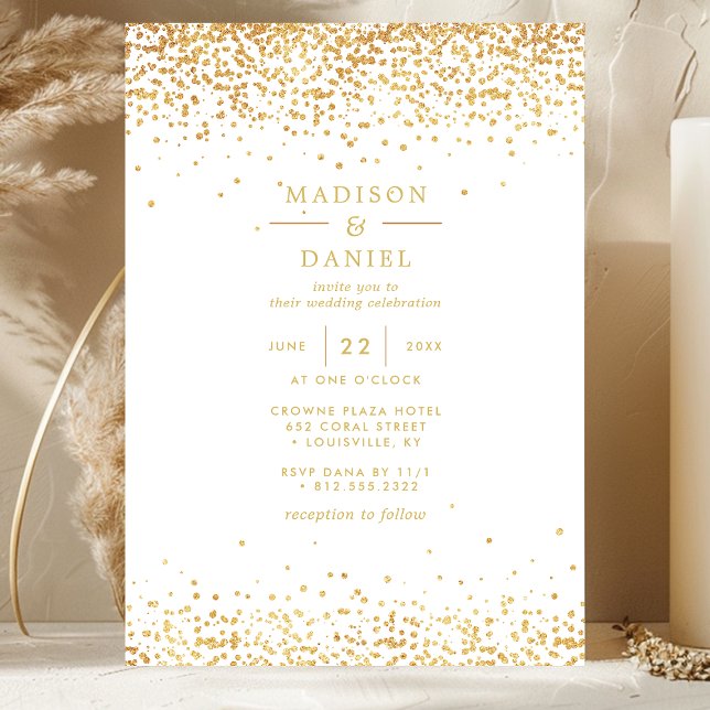Elegante Hochzeit von Gold und Weiß-Glitzer Einladung (Von Creator hochgeladen)