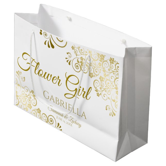 Elegante Hochzeit von Gold & White Große Geschenktüte (Vorderseite Schrägansicht)