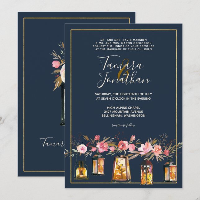 Elegante Hochzeit von Korallenblumen Einladung (Vorne/Hinten)
