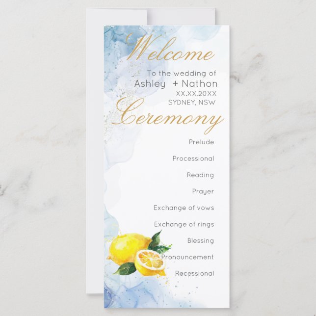 Elegante Hochzeit von Lemon Yellow & Blue Watercol (Vorderseite)