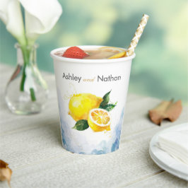 Elegante Hochzeit von Lemon Yellow & Blue Watercol Pappbecher