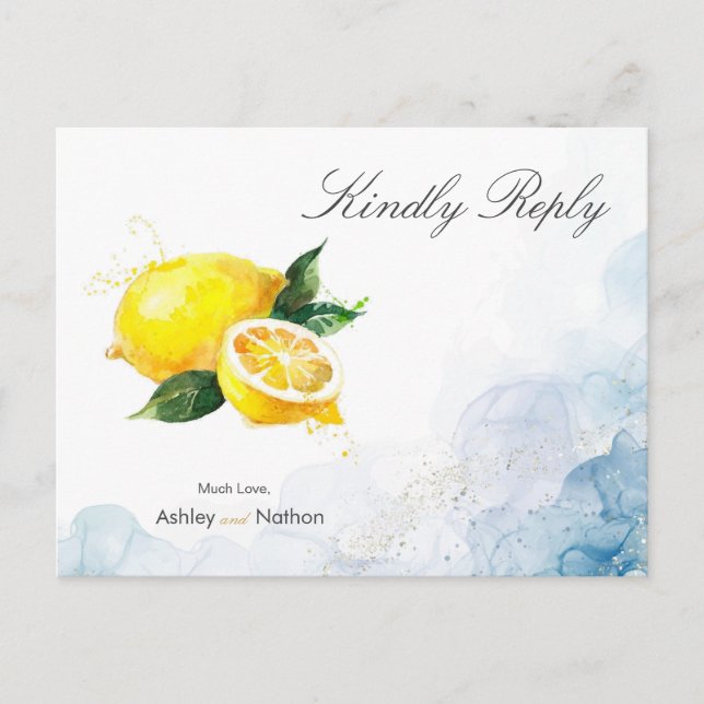 Elegante Hochzeit von Lemon Yellow & Blue Watercol Postkarte (Vorderseite)