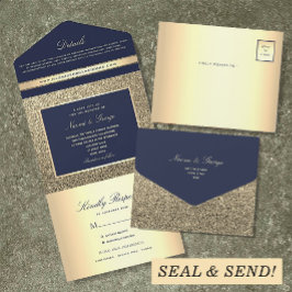 Elegante Hochzeit von Marine und Gold All In One Einladung