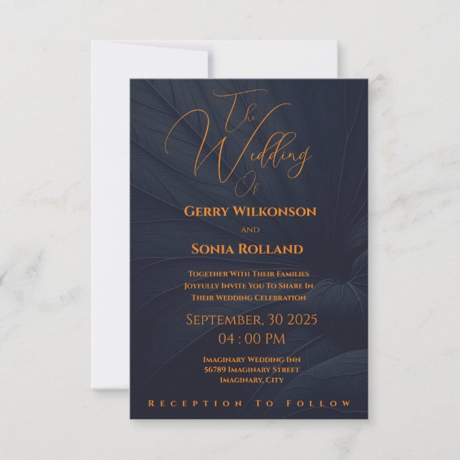 Elegante Hochzeit von Marine und Gold Einladung (Vorderseite)
