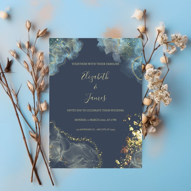 Elegante Hochzeit von Marine und Gold Einladung (Von Creator hochgeladen)