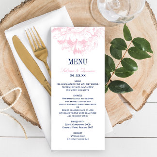 Elegante Hochzeit von Marinestreitkräften und rosa Menükarte
