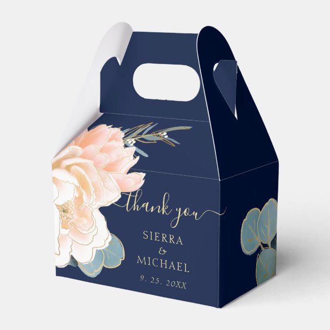 Elegante Hochzeit von Navy Blue Gold Peach Cream F Geschenkschachtel (Vorderseite)