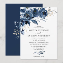 Elegante Hochzeit von Navy Blue Silver Watercolor 