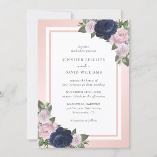 Elegante Hochzeit von Navy Blue und Blush Floral Einladung
