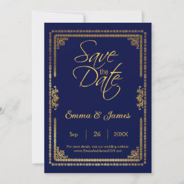 Elegante Hochzeit von Navy Blue und Gold Frame Save The Date