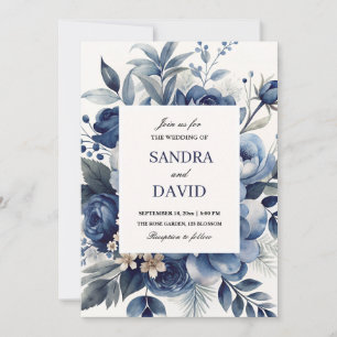 Elegante Hochzeit von Navy Blue und Silver Ivory Einladung