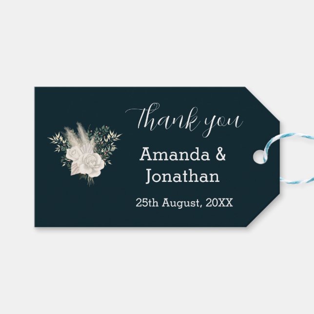 Elegante Hochzeit von Navy Blue und White Roses Geschenkanhänger (Vorderseite (Horizontal))