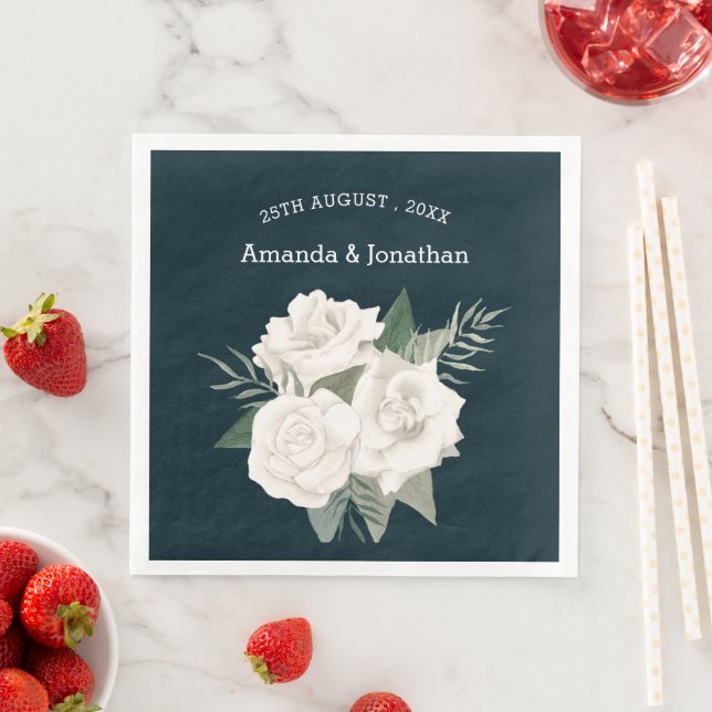 Elegante Hochzeit von Navy Blue und White Roses Serviette (Beispiel)