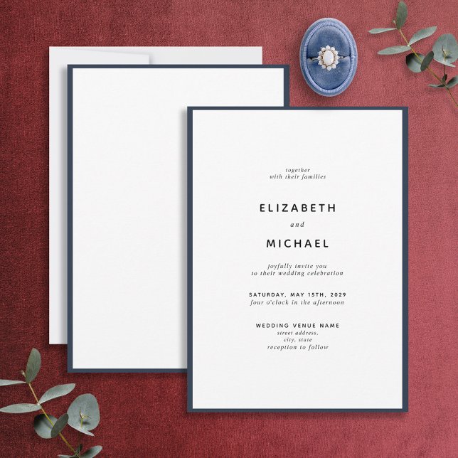 Elegante Hochzeit von Navy Blue & White Typografy Einladung (Von Creator hochgeladen)