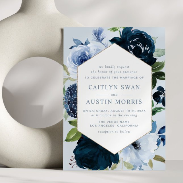 Elegante Hochzeit von Navy & Dusty blauen Blumen Einladung (Von Creator hochgeladen)