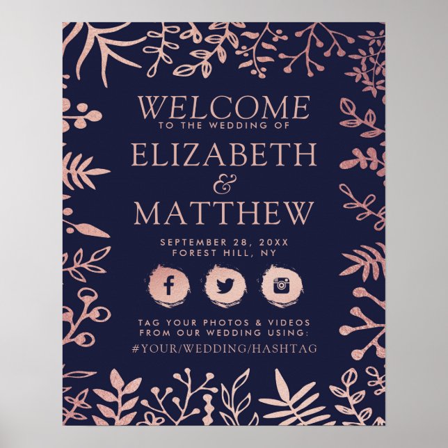 Elegante Hochzeit von Navy & Rose Poster (Vorne)