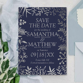 Elegante Hochzeit von Navy und Silver Floral Save The Date