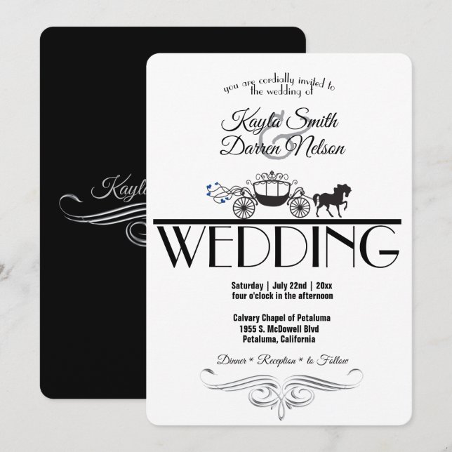 Elegante Hochzeit von Pferden und Buggyen Einladung (Vorne/Hinten)