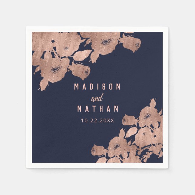 Elegante Hochzeit von Rose Gold und Navy Serviette (Vorderseite)