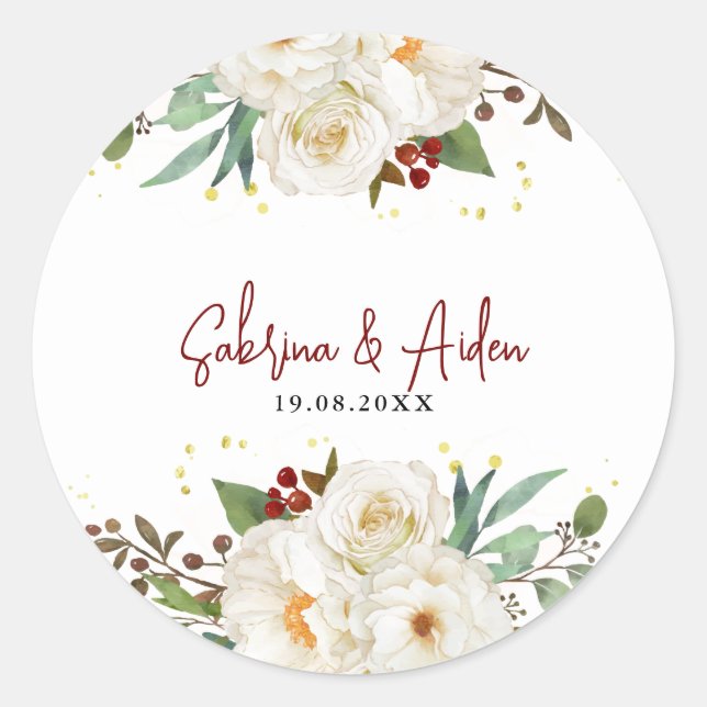 Elegante Hochzeit von Rosenblumen Runder Aufkleber (Vorderseite)
