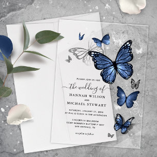Elegante Hochzeit von Silberschmetterlingen und Na Acryleinladungen