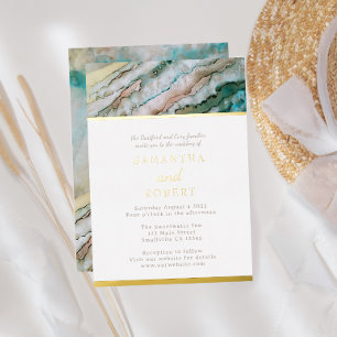 Elegante Hochzeit von Turqoise und Gold Driftwood  Folieneinladung