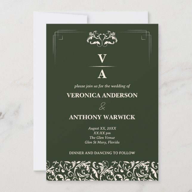 Elegante Hochzeit von Viktorianischen Waldgrün Einladung (Vorderseite)