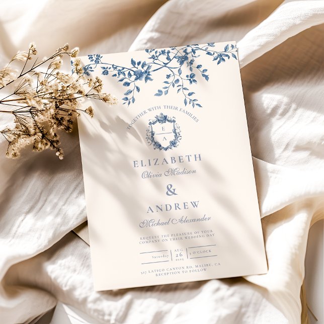 Elegante Hochzeit von Vintag Blue Floral Einladung (Von Creator hochgeladen)