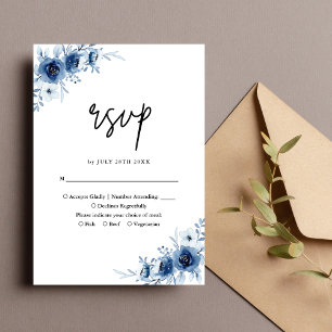 Elegante Hochzeit von Vintag Blue Floral RSVP Karte