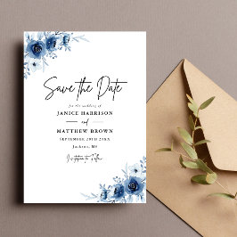 Elegante Hochzeit von Vintag Blue Floral Save The Date