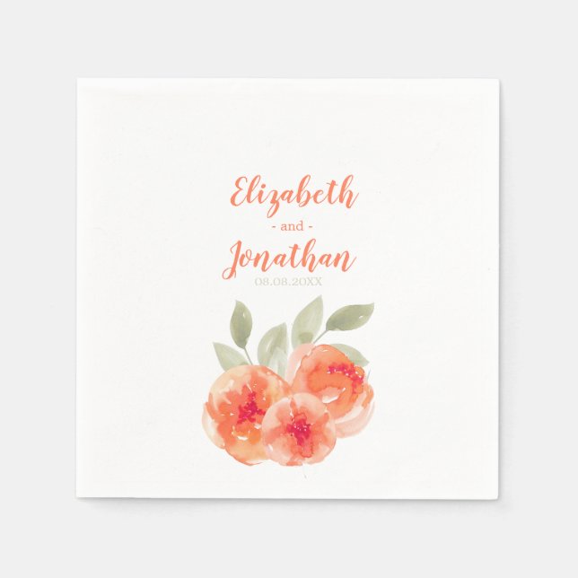 Elegante Hochzeit von Wasserfarben Peach Peonies F Serviette (Vorderseite)