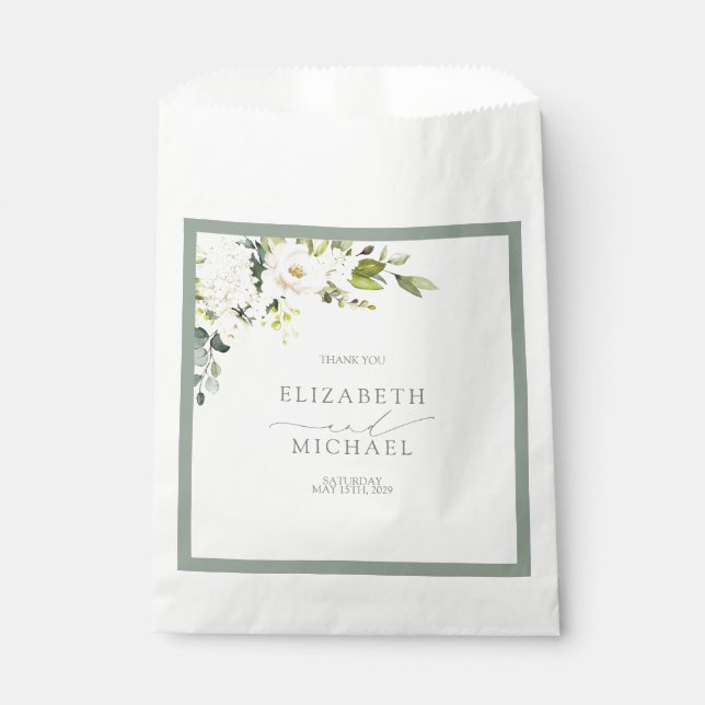 Elegante Hochzeit von White Grey Green Floral Geschenktütchen (Vorderseite)
