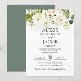 Elegante Hochzeit von White Rose & Gold Einladung