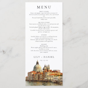 Elegante Hochzeit Wasserfarben Venedig Skyline Menükarte