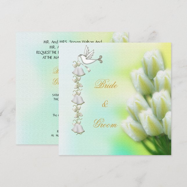 Elegante Hochzeit Weiße Blume Taubenglocken Einladung (Vorne/Hinten)
