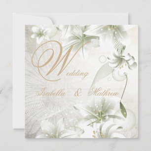 Elegante Hochzeit weiße Blumen Beige Gold Floral Einladung