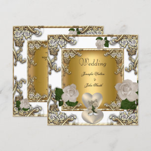Elegante Hochzeit Weißgold Creme Rose Einladung