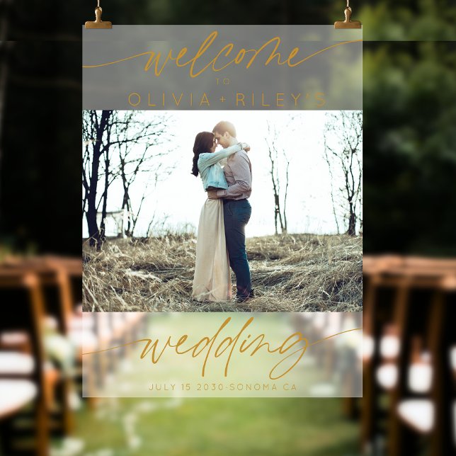 Elegante Hochzeit Willkommen Mattiertes Foto | Gol Acrylschild (Von Creator hochgeladen)